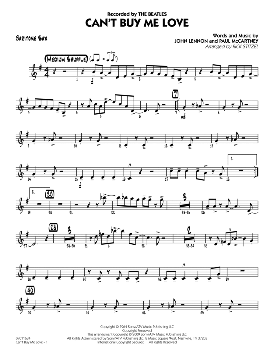 Can't Buy Me Love - Baritone Sax Jazz Ensemble scores gallery preview page 1