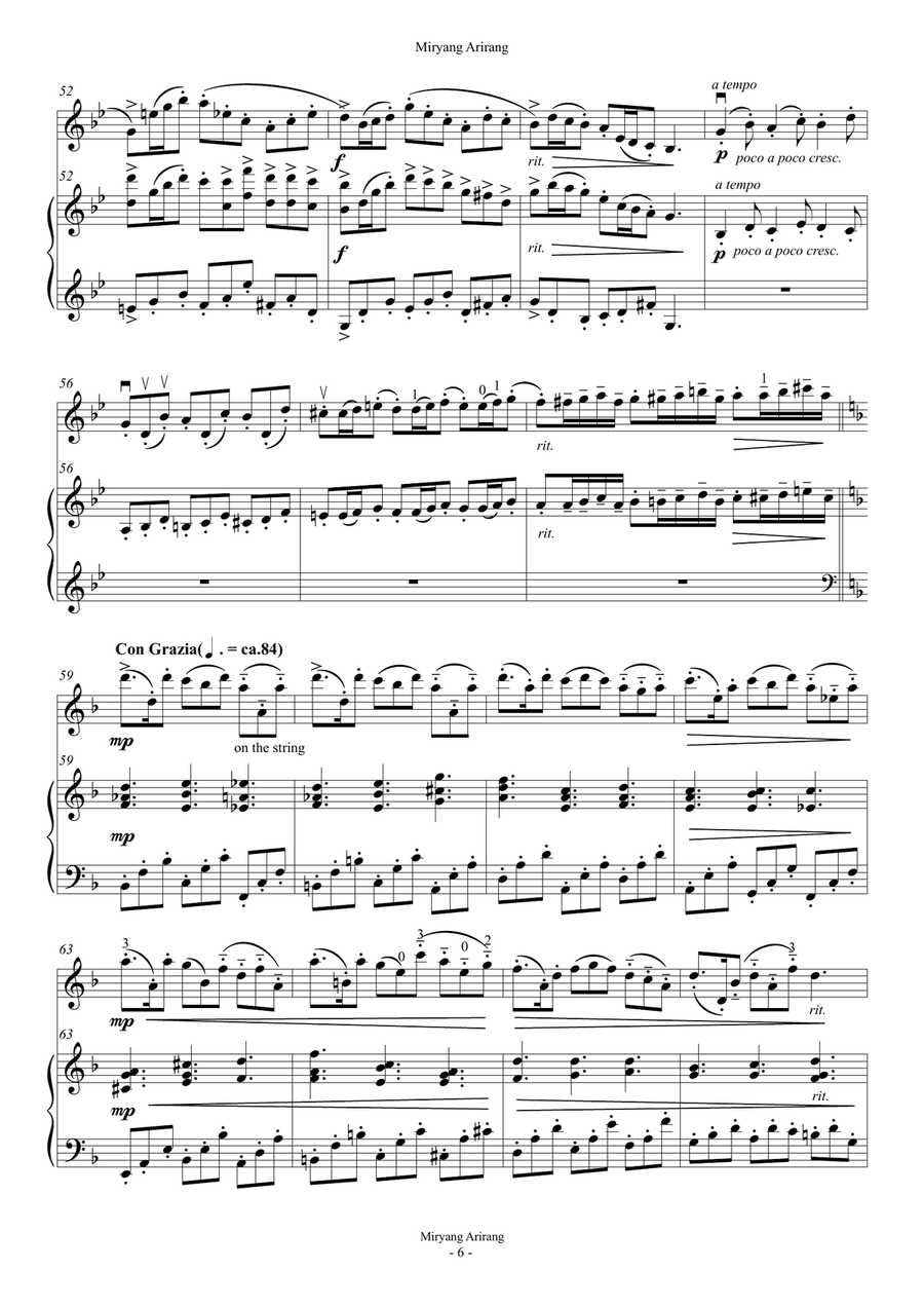 Miryang Arirang (For Violin and Piano) Violin Solo scores gallery preview page 6
