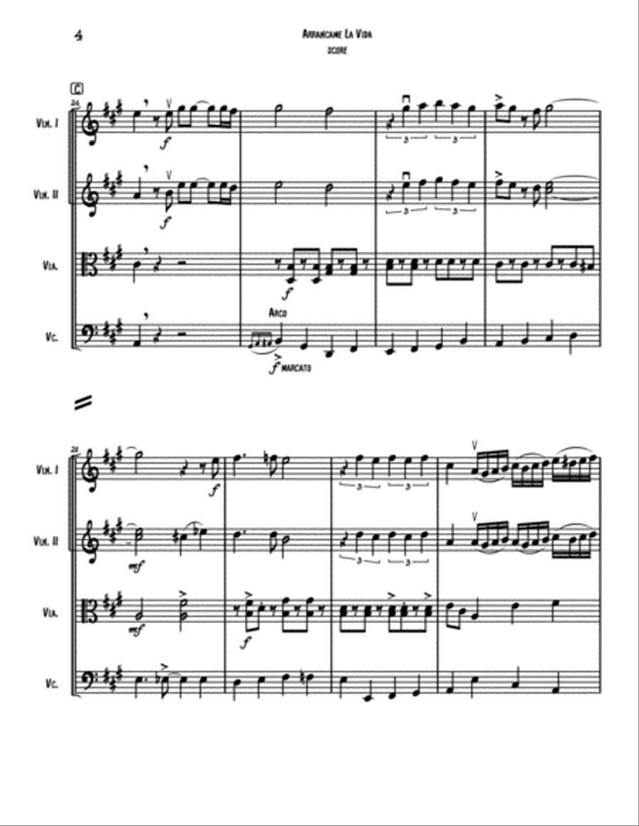 Arrancame La Vida String Quartet scores gallery preview page 5