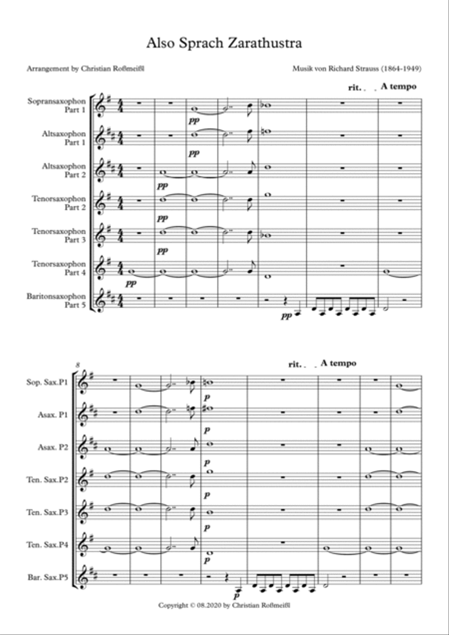 Also Sprach Zarathustra Saxophone Quintet scores gallery preview page 2