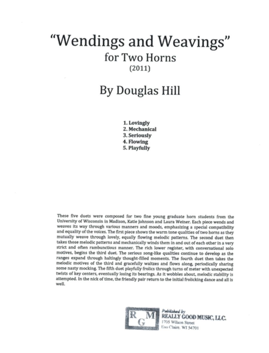 Hill, Douglas. "Wendings and Weavings" (Horn duet)