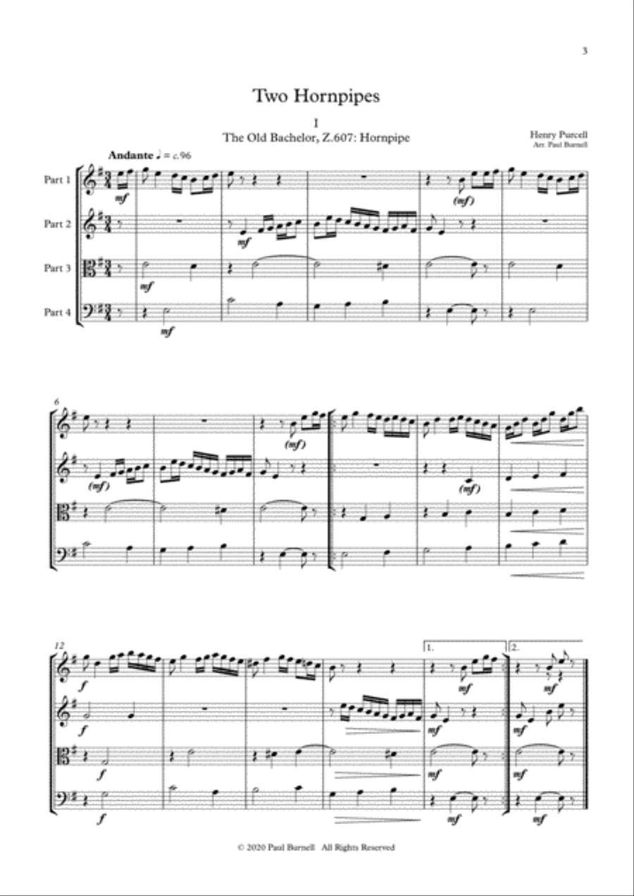 Two Hornpipes, arranged for instruments in four parts 4-Part scores gallery preview page 3