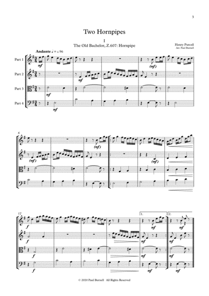 Two Hornpipes, arranged for instruments in four parts image number null