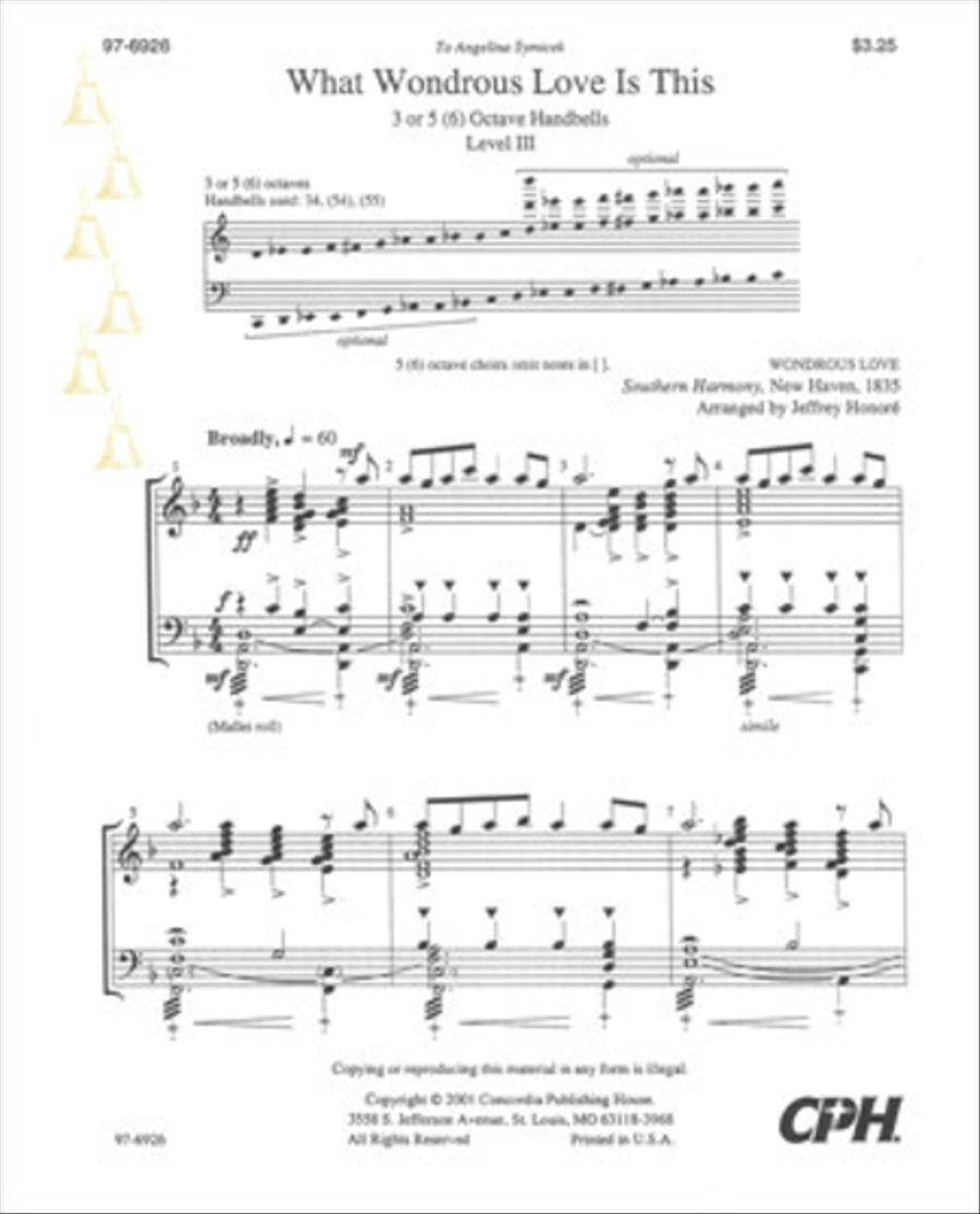 What Wondrous Love Is This (Honore) Handbell Choir scores gallery preview page 1