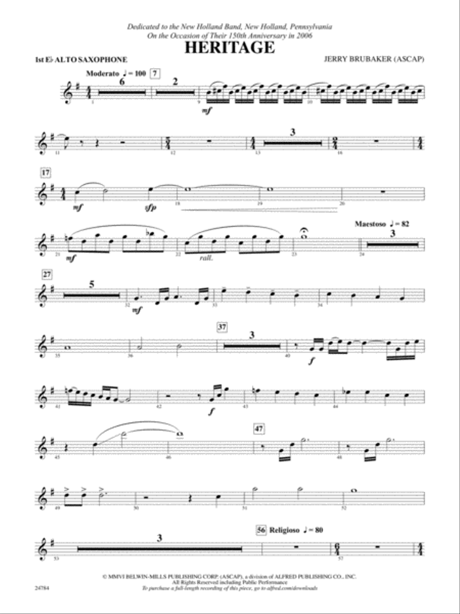 Heritage: E-flat Alto Saxophone Concert Band scores gallery preview page 1