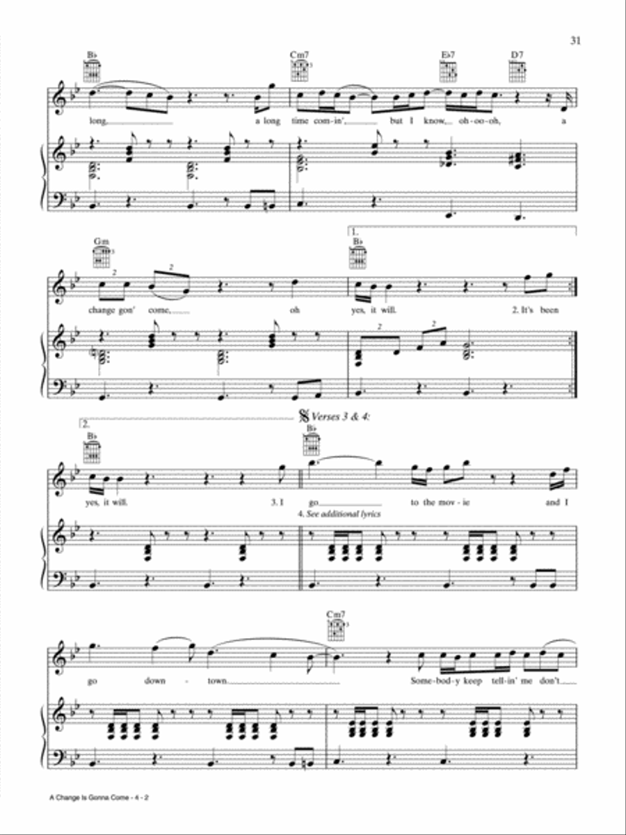 A Change Is Gonna Come Piano, Vocal, Guitar scores gallery preview page 2