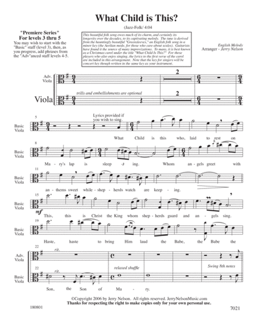 What Child Is This?-v2 (Arrangements Level 3-5 for VIOLA + Written Acc) image number null