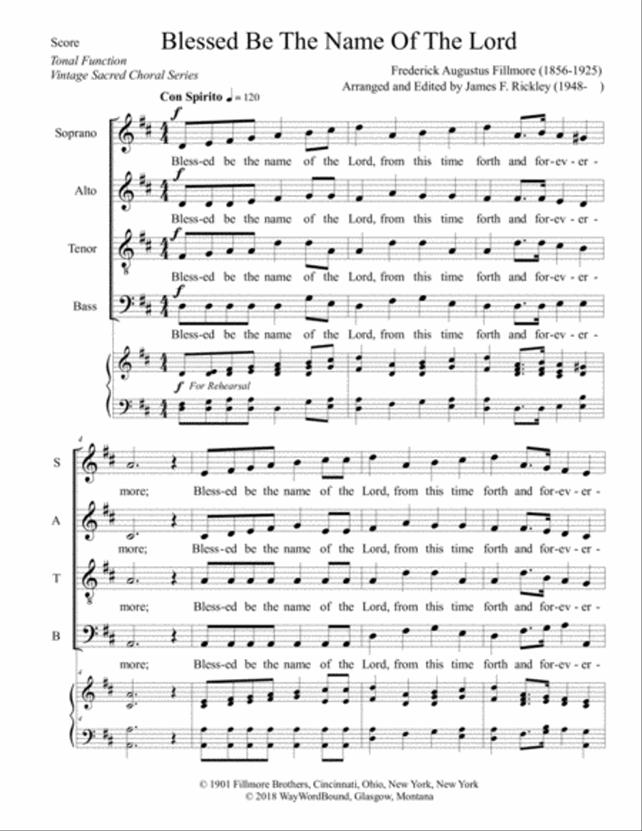 Blessed Be The Name Of The Lord 4-Part scores gallery preview page 1