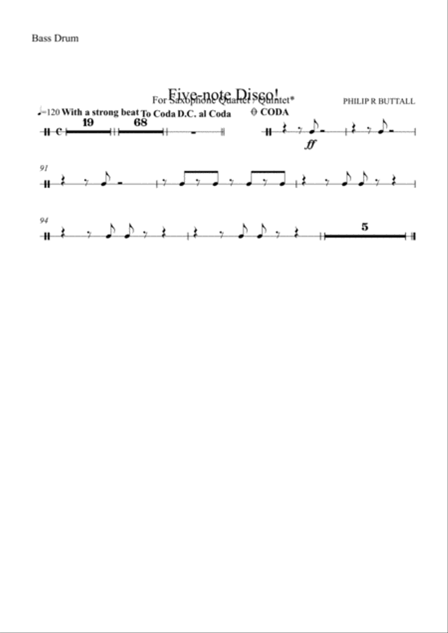 Five-note Disco! (Saxophone Quartet / Quintet) - Set of Parts [x4 / 5] Saxophone Quartet scores gallery preview page 1