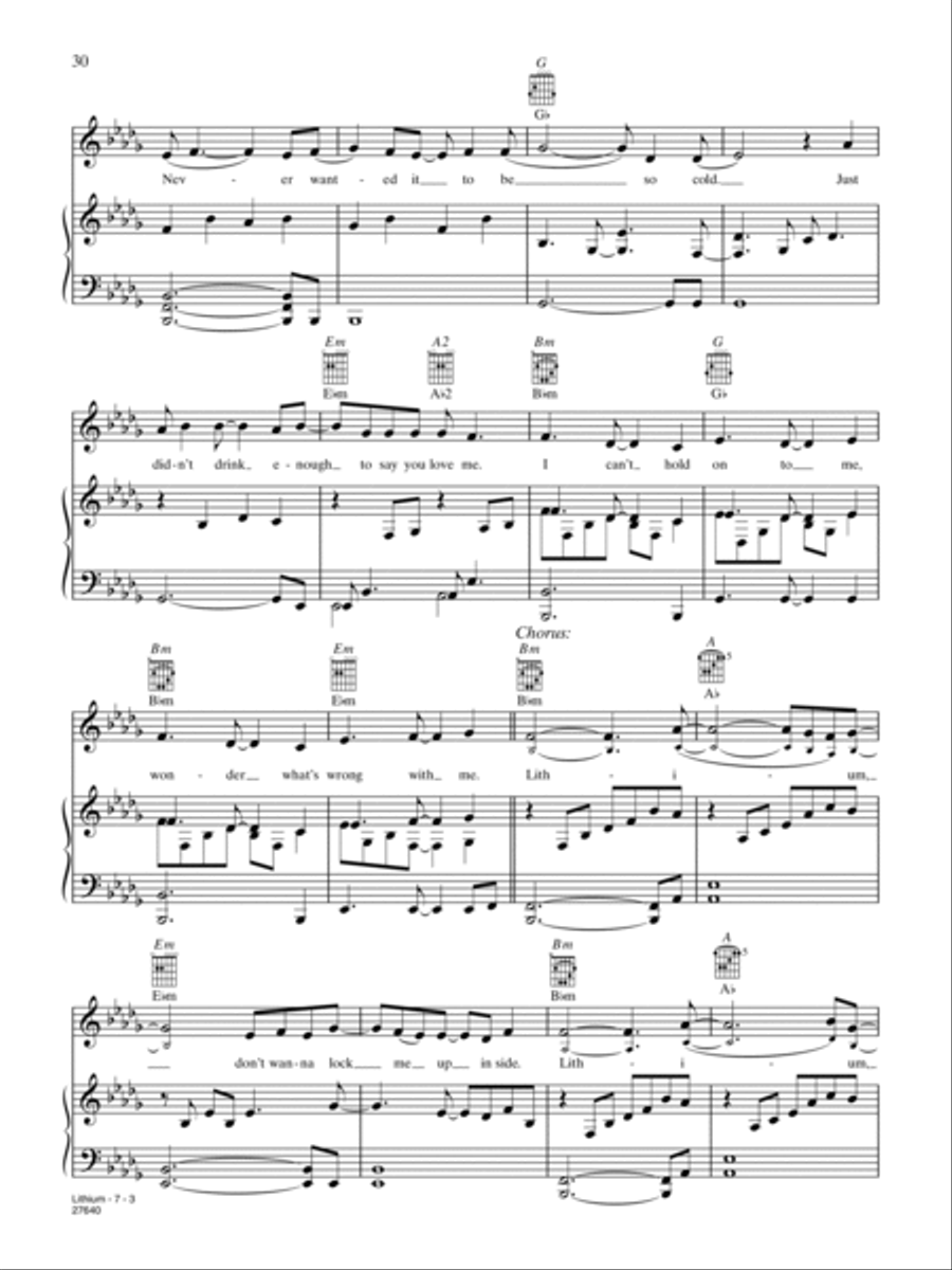 Lithium Piano, Vocal, Guitar scores gallery preview page 3