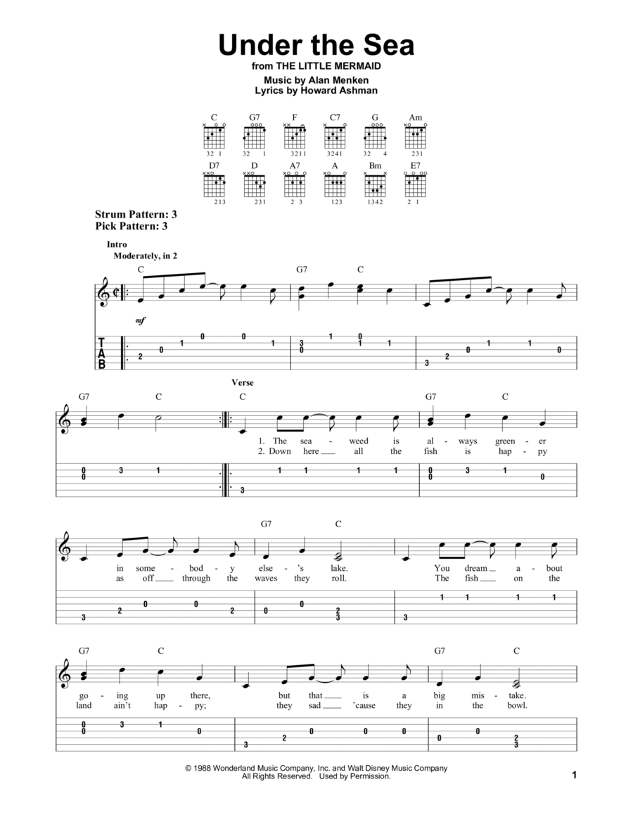 Under The Sea (from The Little Mermaid) Guitar Tablature scores gallery preview page 1