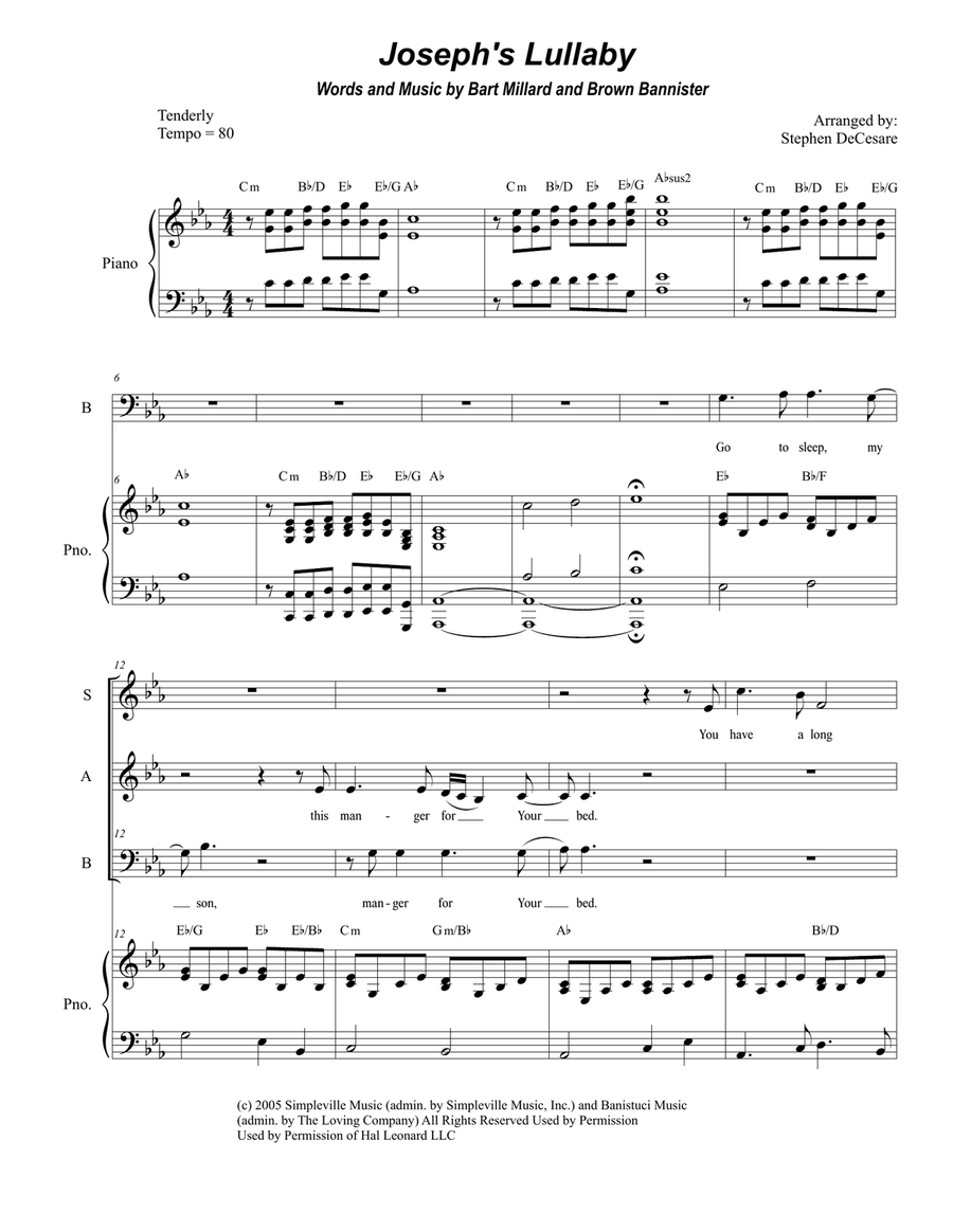 Joseph's Lullaby Piano, Vocal scores gallery preview page 1