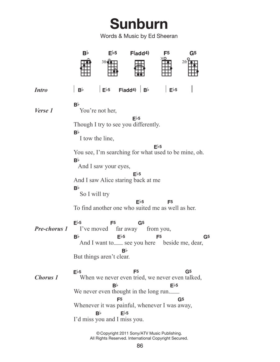 Sunburn Piano, Vocal, Guitar scores gallery preview page 1