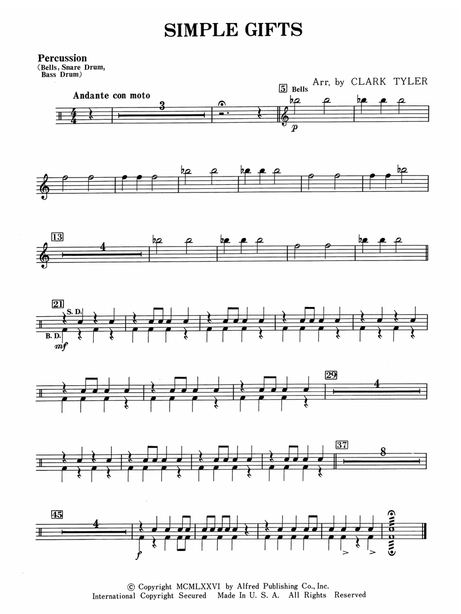 Simple Gifts (Shaker Folk Tune): 1st Percussion