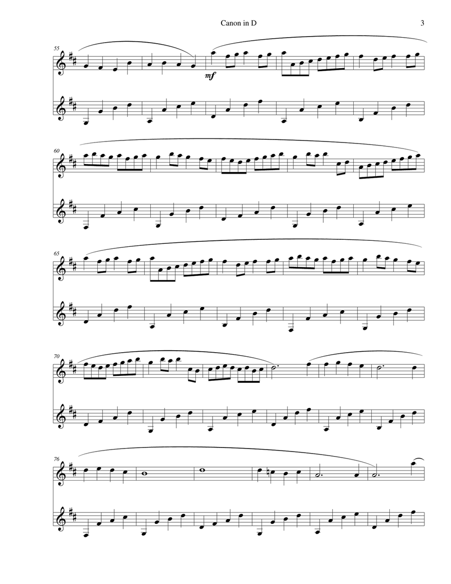 Pachelbel's Canon in D - for flute and guitar Flute scores gallery preview page 3