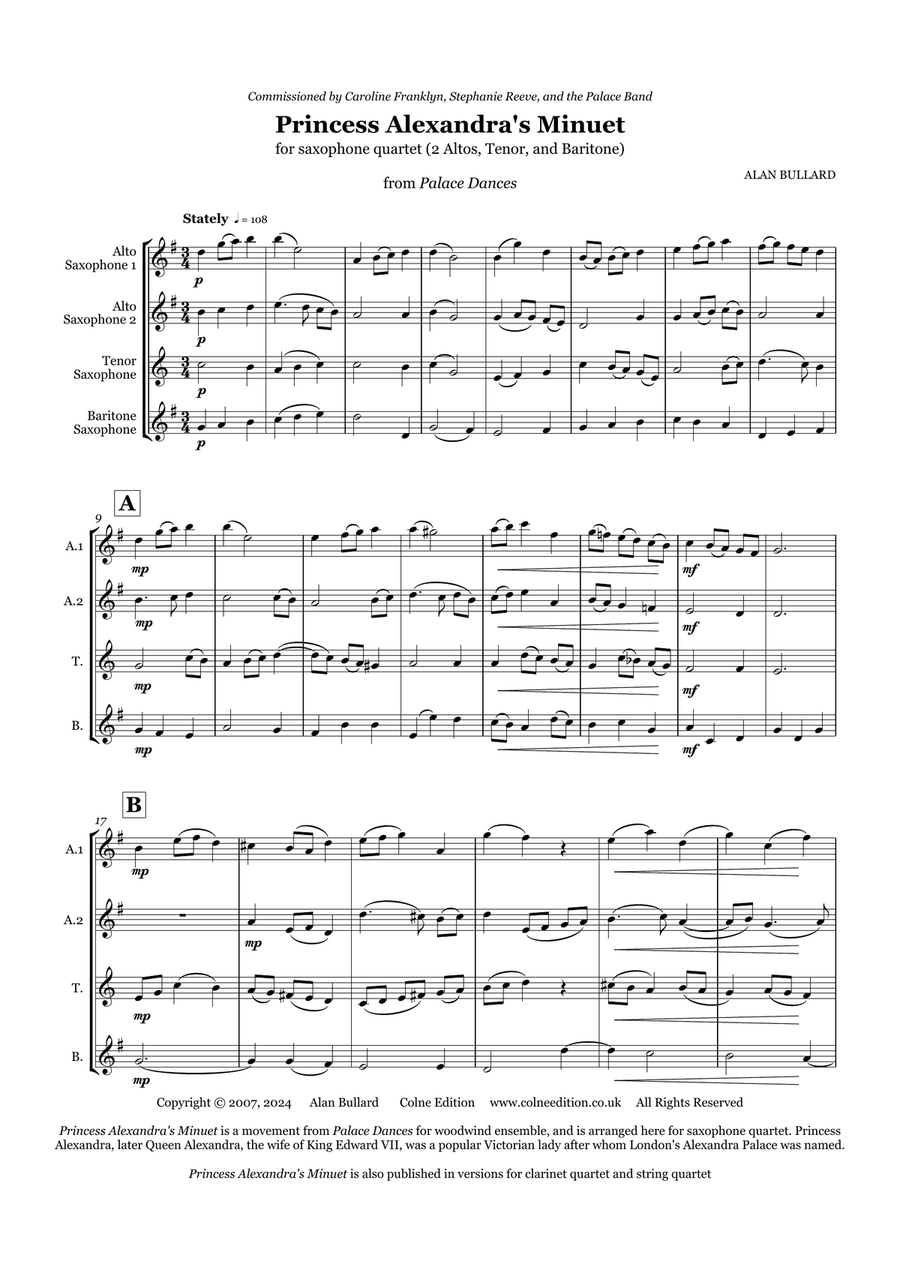 Princess Alexandra's Minuet (saxophone quartet) Saxophone Quartet scores gallery preview page 5