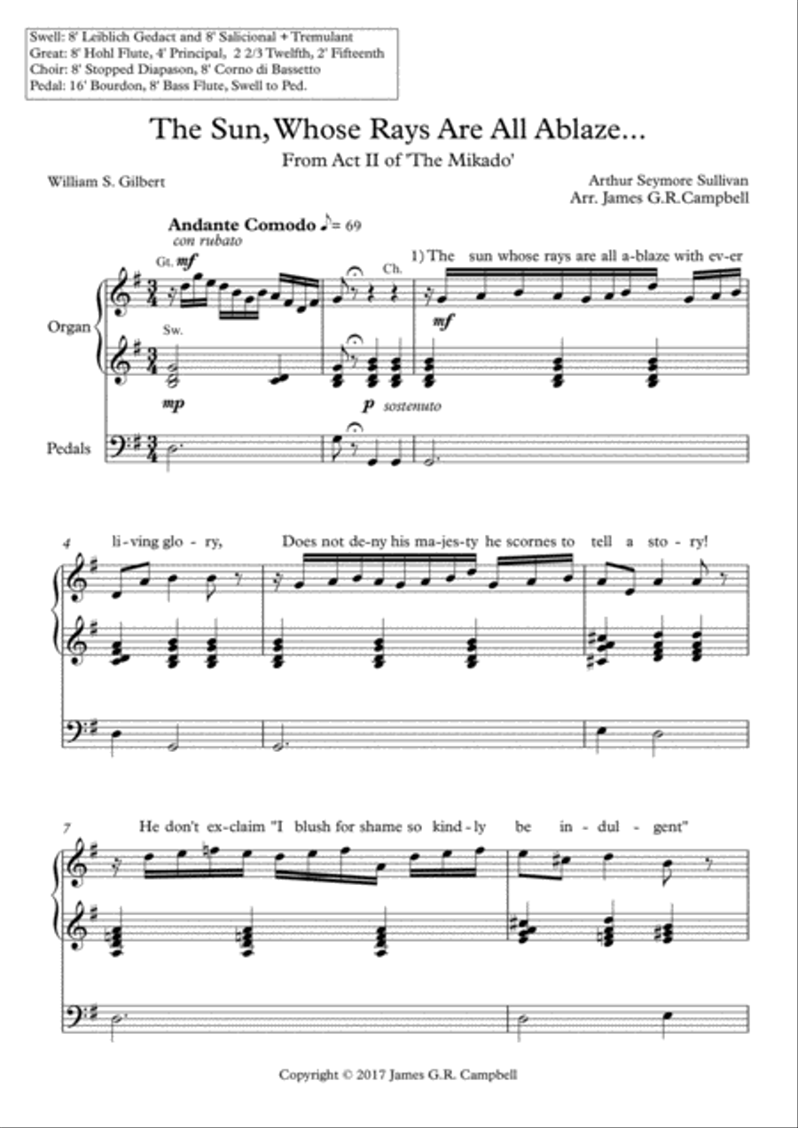 The Sun, Whose Rays are All Ablaze (Act II - The Mikado) Organ Solo scores gallery preview page 1