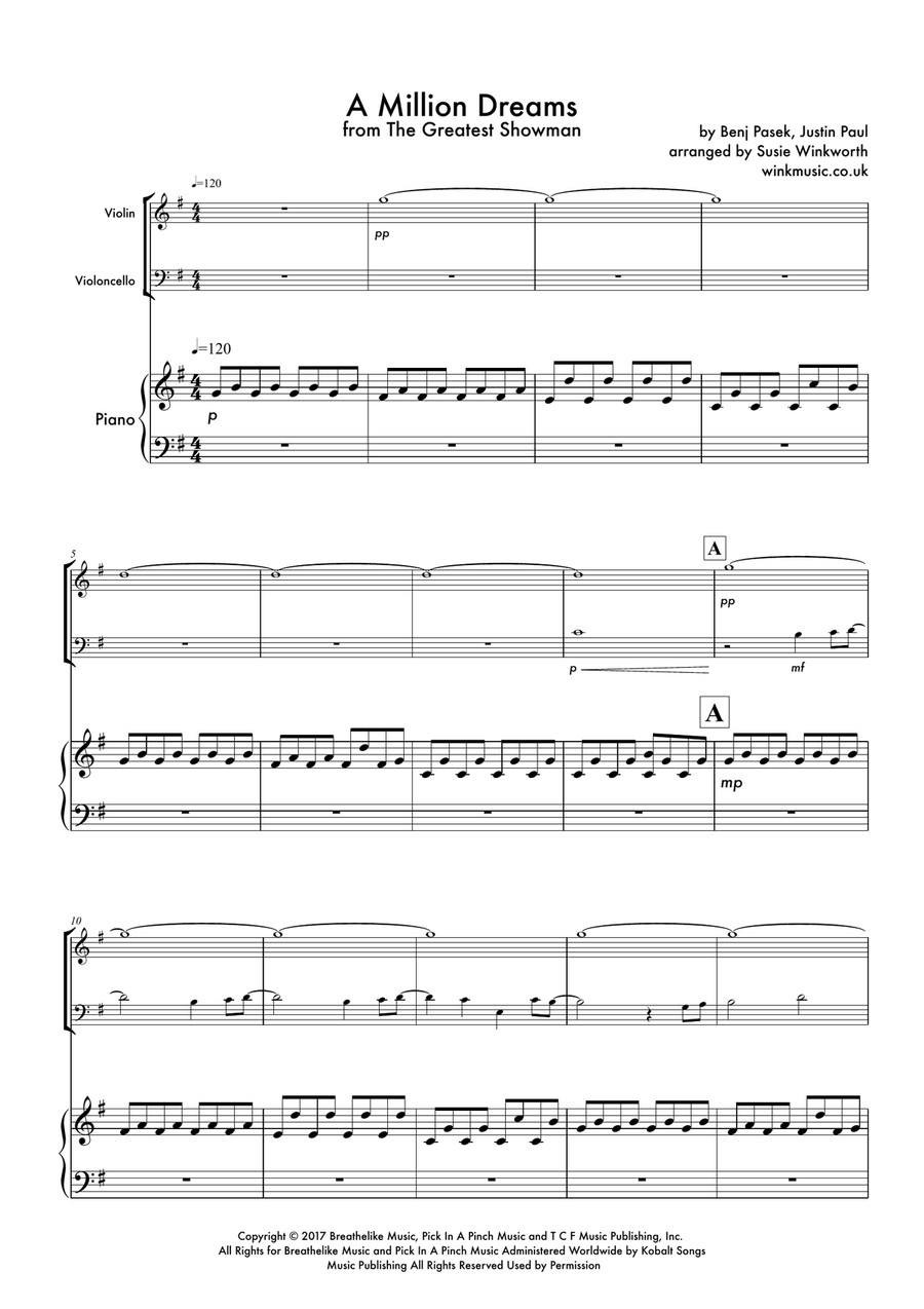 A Million Dreams Piano Trio scores gallery preview page 1