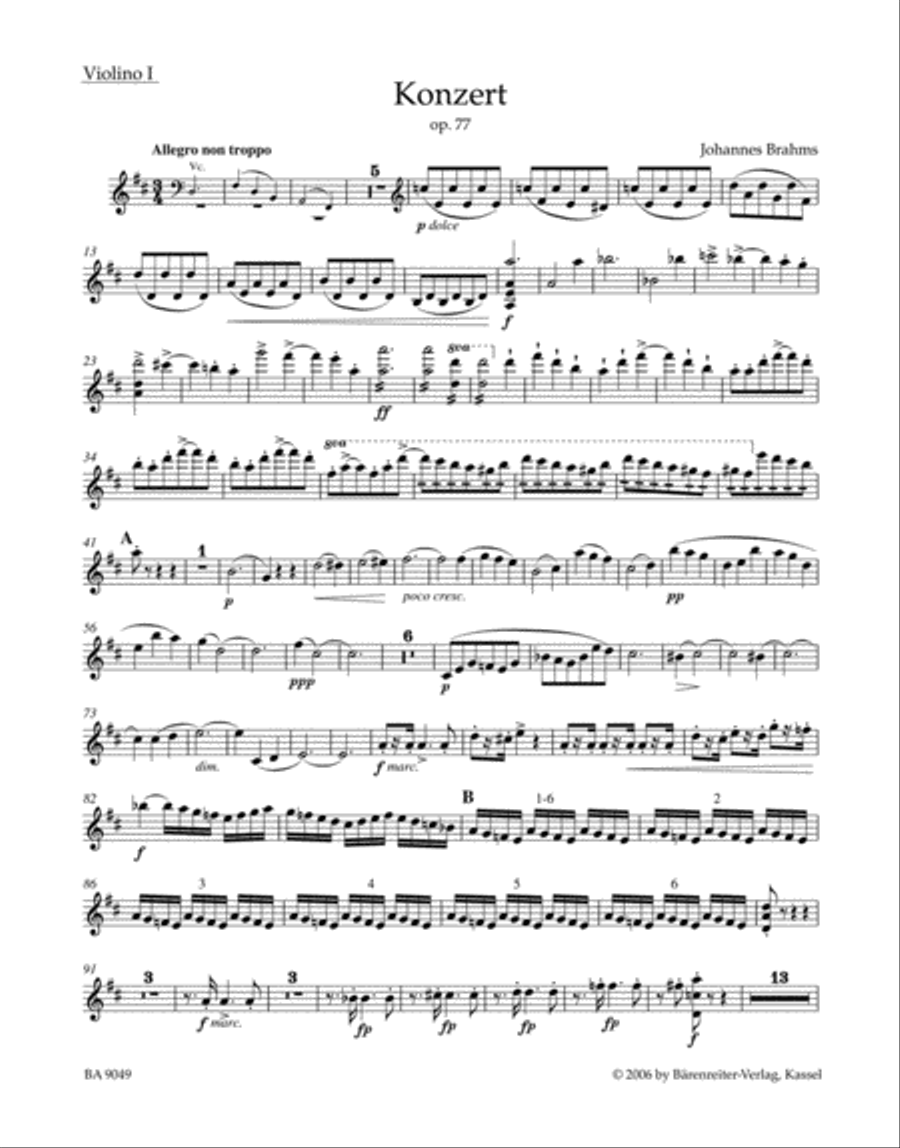 Concerto for Violin and Orchestra in D major, op. 77 by Johannes Brahms Orchestra - Sheet Music