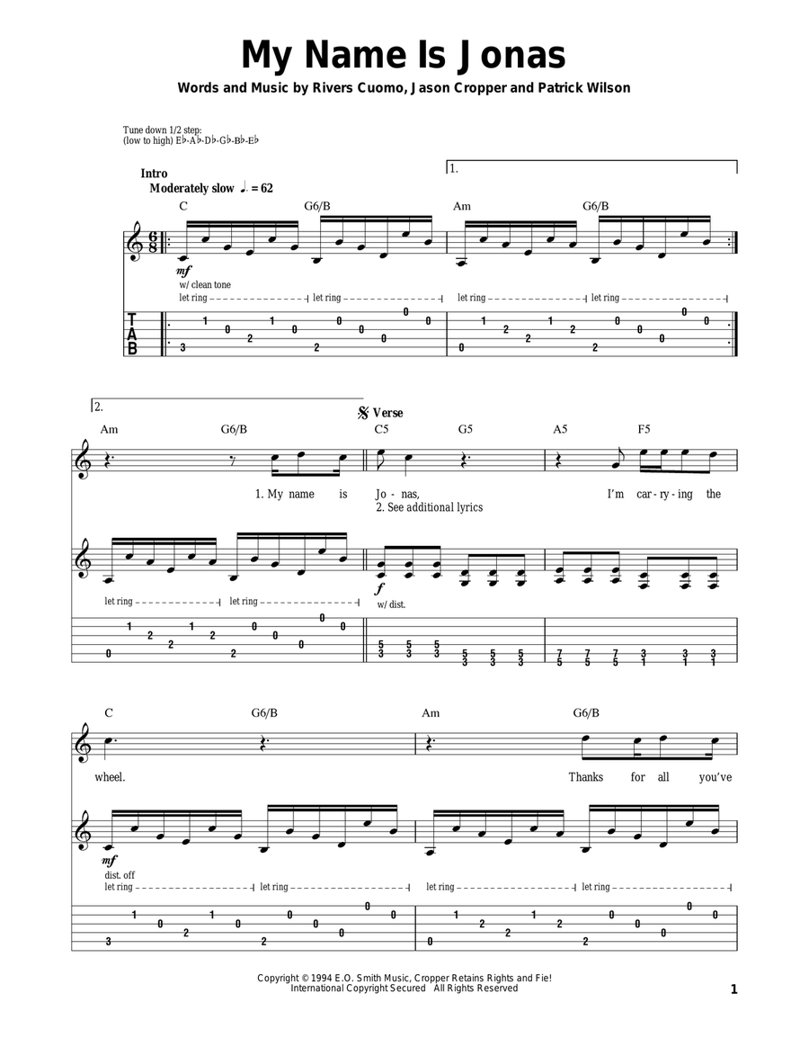 My Name Is Jonas Acoustic Guitar scores gallery preview page 1