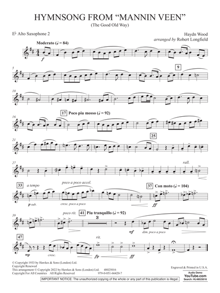 Hymnsong from "Mannin Veen" (arr. Robert Longfield) - Eb Alto Saxophone 2