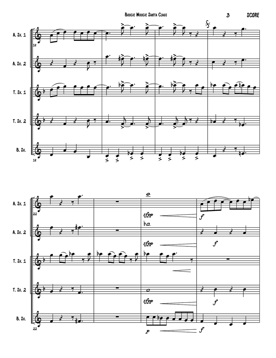 Boogie Woogie Santa Claus Saxophone Quintet scores gallery preview page 4