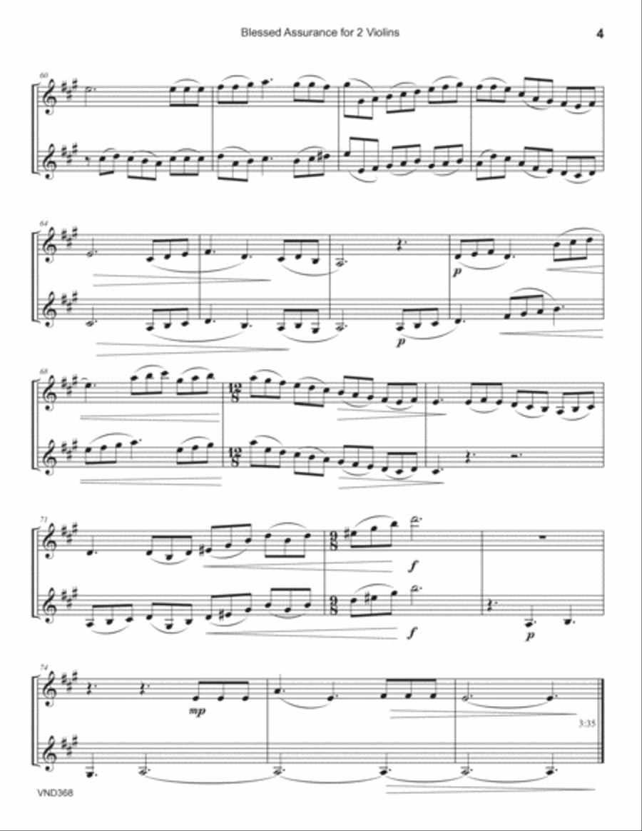 BLESSED ASSURANCE - VIOLIN DUET (unaccompanied) - Grade 3 String Duet scores gallery preview page 4