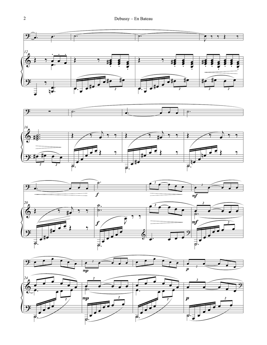 En Bateau from Petite Suite for Tuba or Bass Trombone and Piano, arr. by Ralph Sauer Bass Trombone scores gallery preview page 2