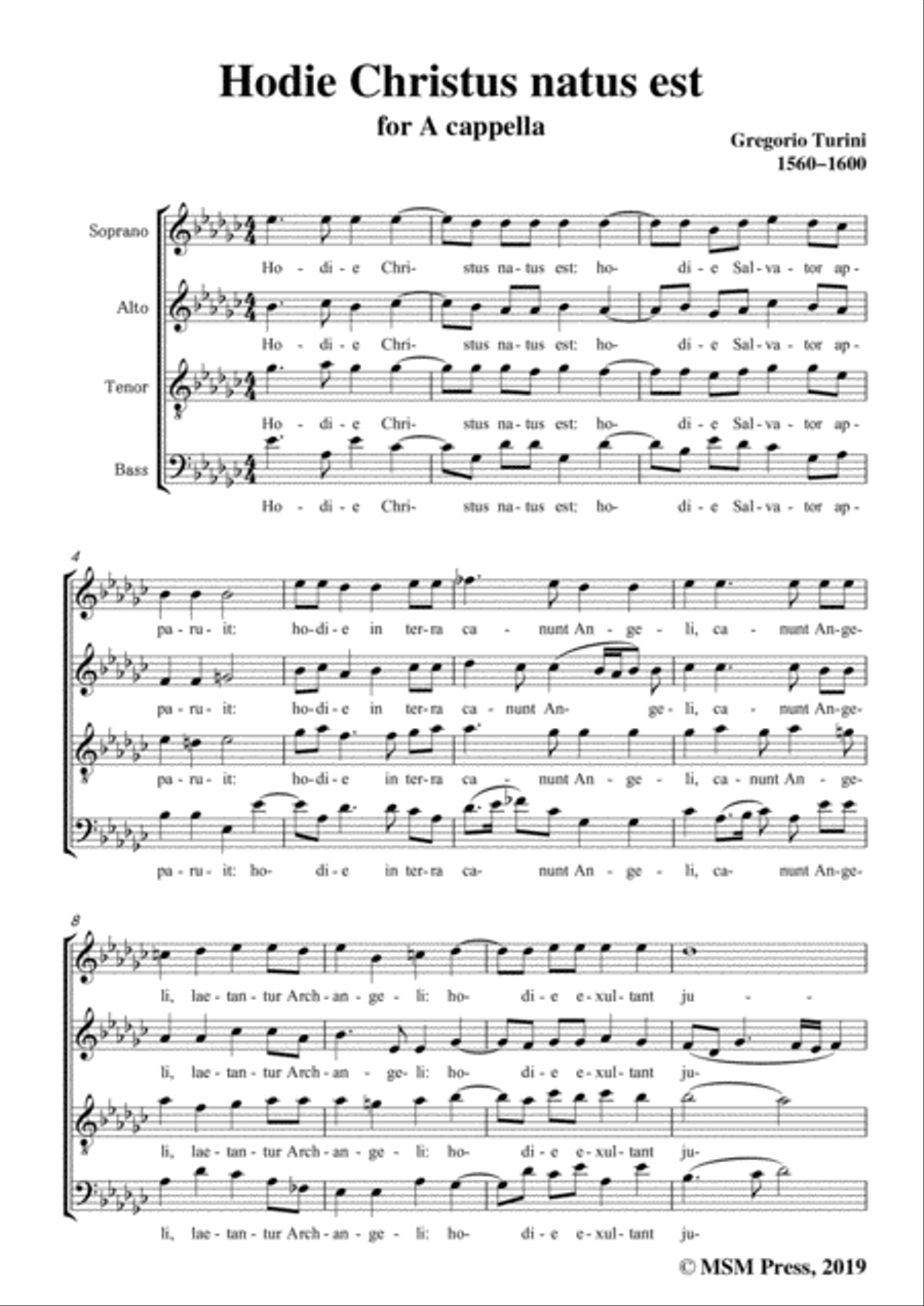 Turini-Hodie Christus natus est,in G flat Major,for A cappella 4-Part scores gallery preview page 3