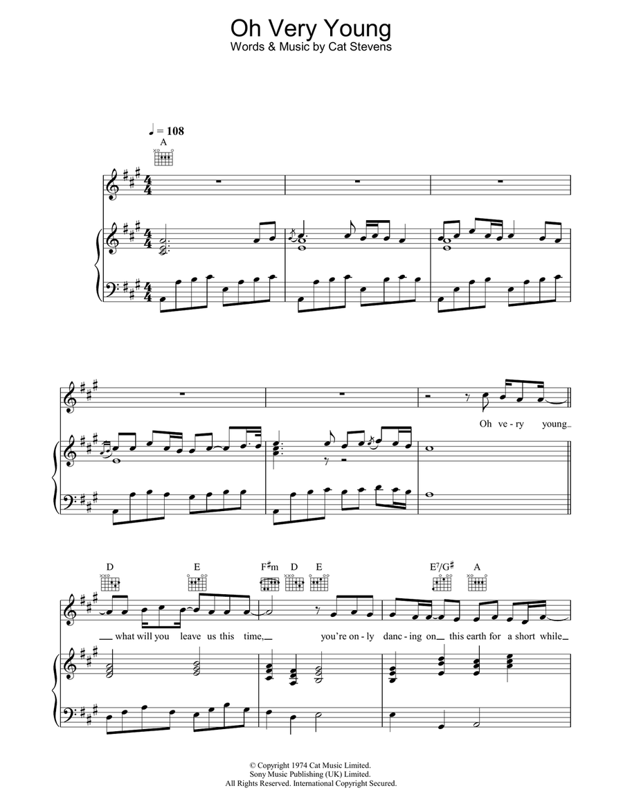 Oh Very Young Oh Very Young Piano, Vocal, Guitar scores gallery preview page 1
