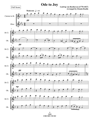Ode to Joy - Clarinet and Oboe. Duet - Intermediate