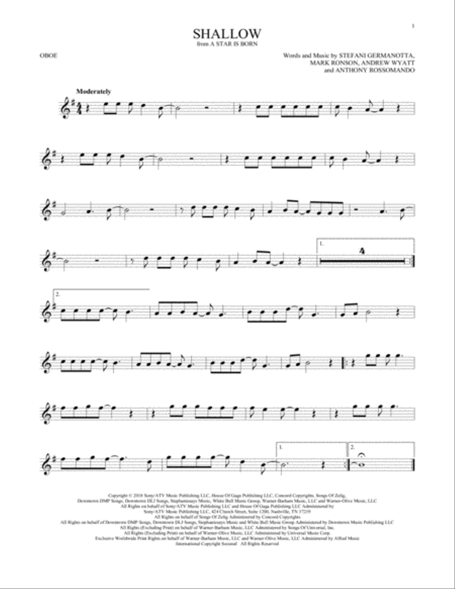 Shallow (from A Star Is Born) School and Community scores gallery preview page 1