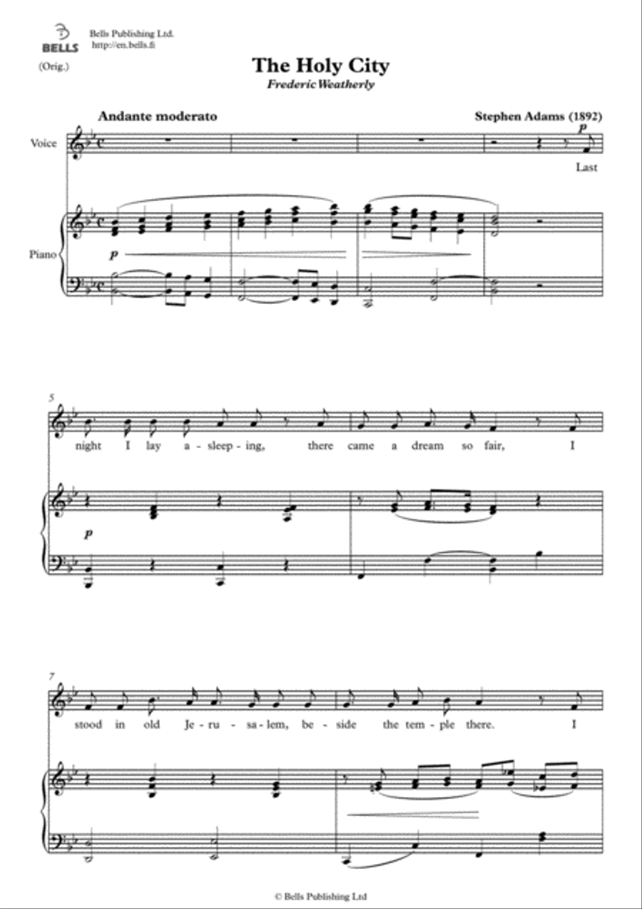 The Holy City (Original key. B-flat Major) Voice Solo scores gallery preview page 1