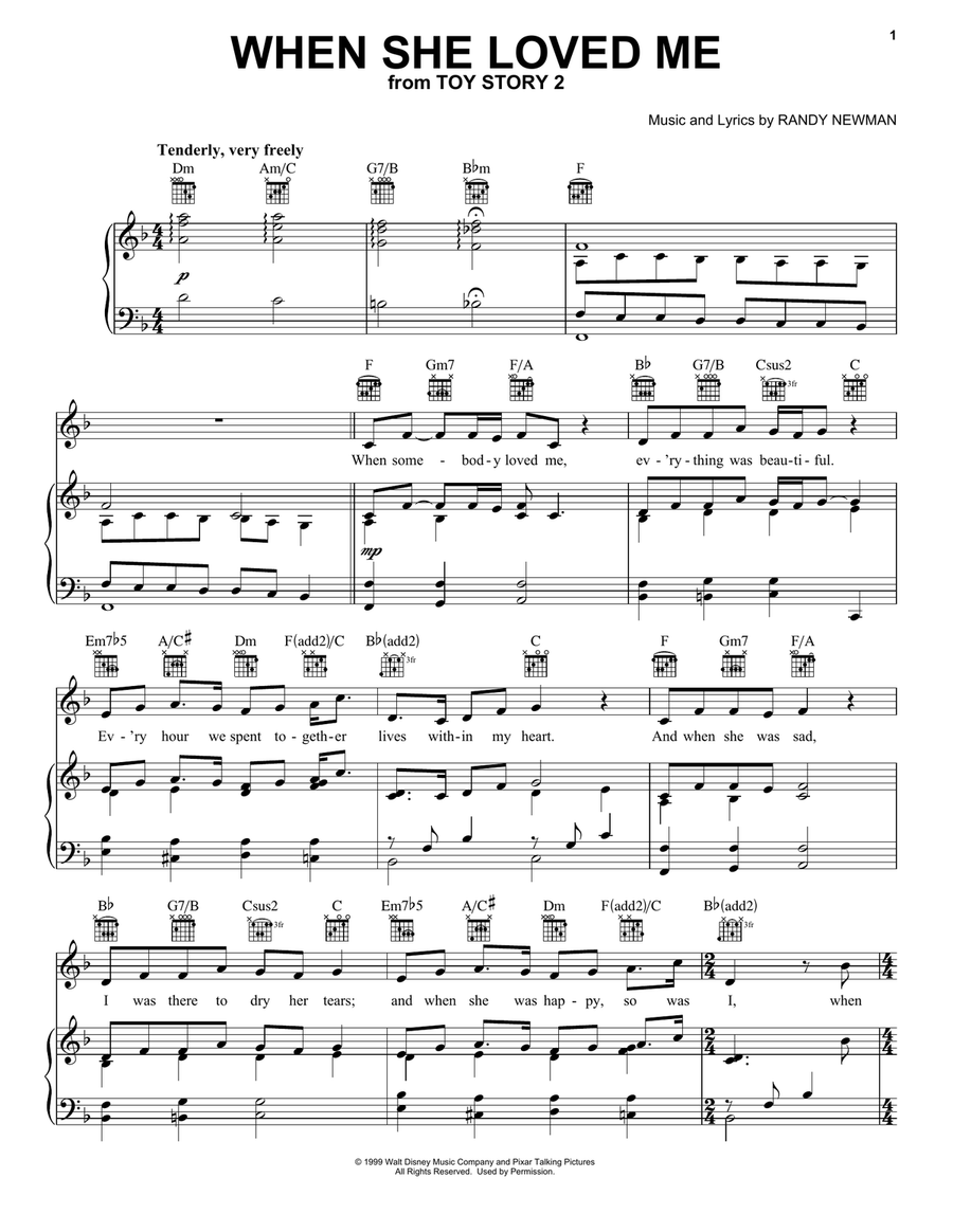 When She Loved Me (from Toy Story 2) [Classical version] Piano, Vocal, Guitar scores gallery preview page 1