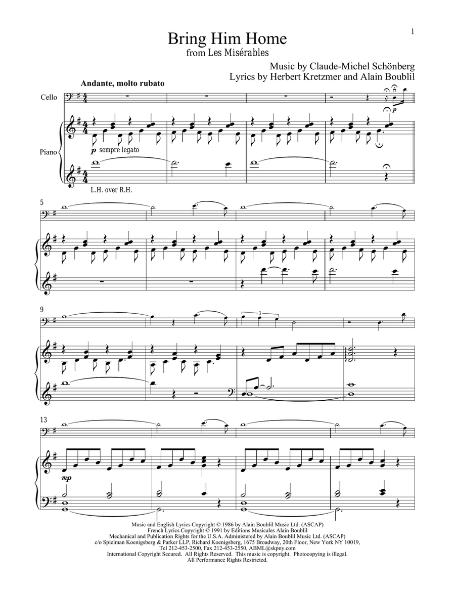 Bring Him Home (from Les Miserables) Piano scores gallery preview page 1