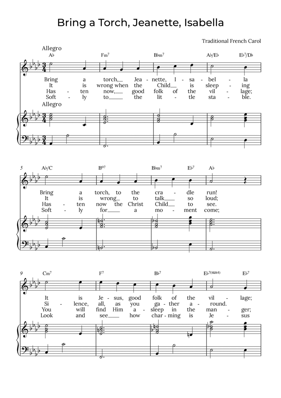 Bring a Torch, Isabella - Sobrano with chords in Ab, Jeanette Soprano Voice scores gallery preview page 1