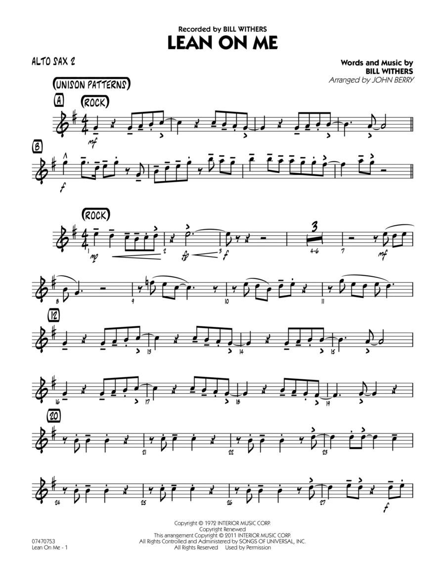 Lean On Me - Alto Sax 2 Jazz Ensemble scores gallery preview page 1
