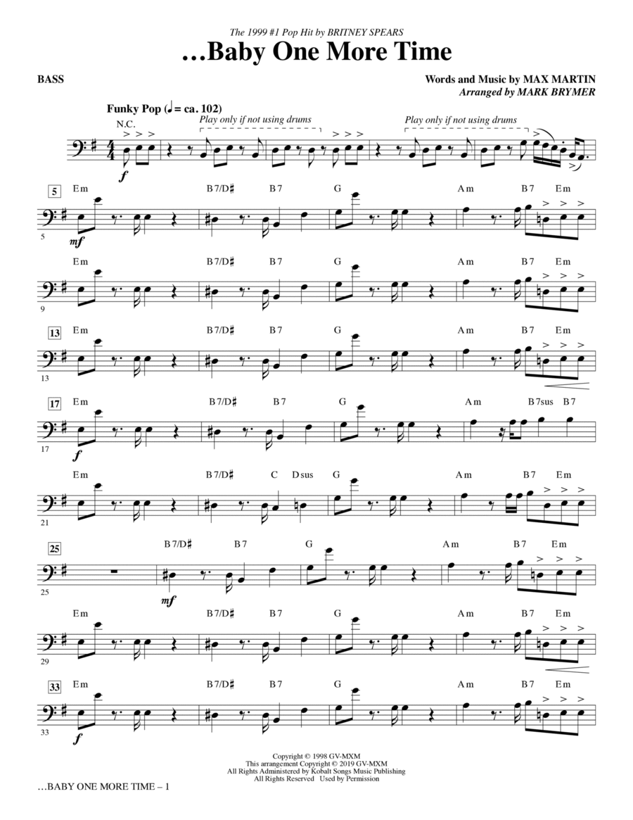 ...Baby One More Time (arr. Mark Brymer) - Bass Choir scores gallery preview page 1