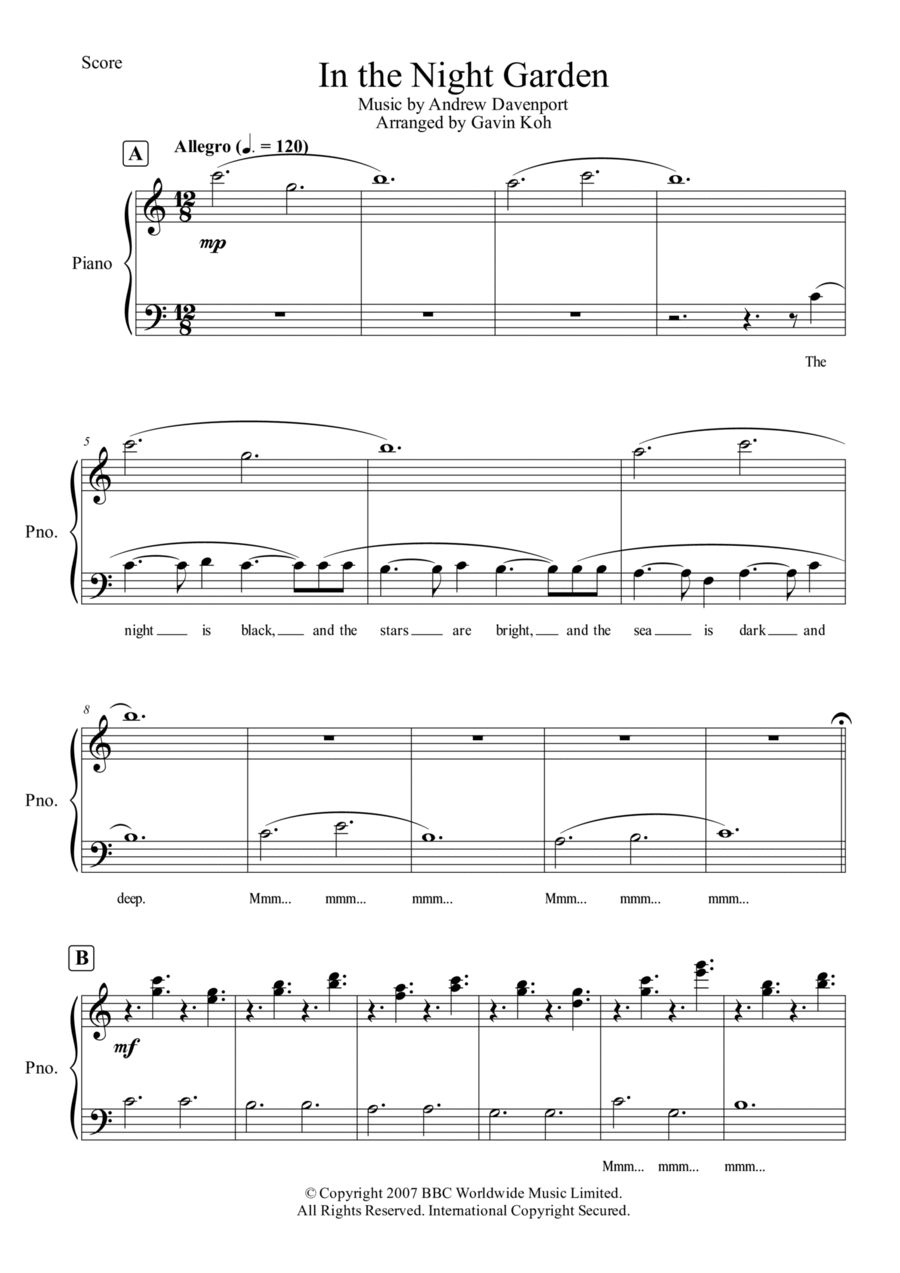 In The Night Garden Piano, Vocal, Guitar scores gallery preview page 1