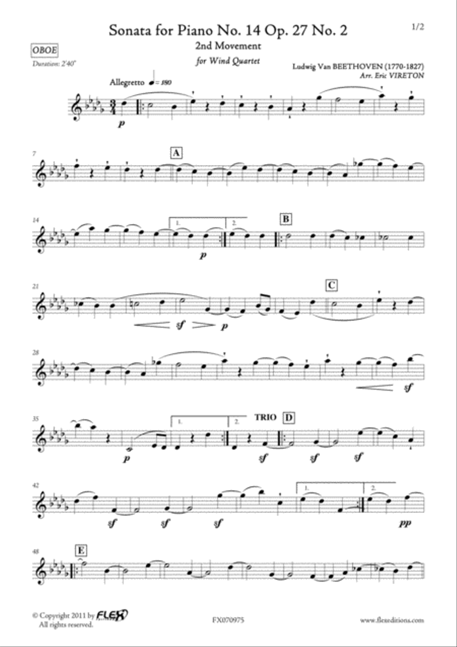 Sonata for Piano No. 14 Opus 27 No. 2 - 2nd movement Bassoon scores gallery preview page 6