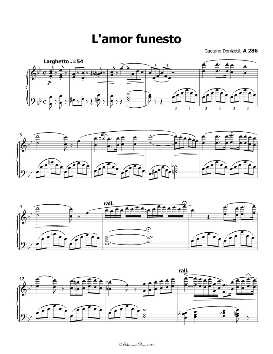 L'amor funesto, by Donizetti, in B flat Major Piano, Vocal scores gallery preview page 3