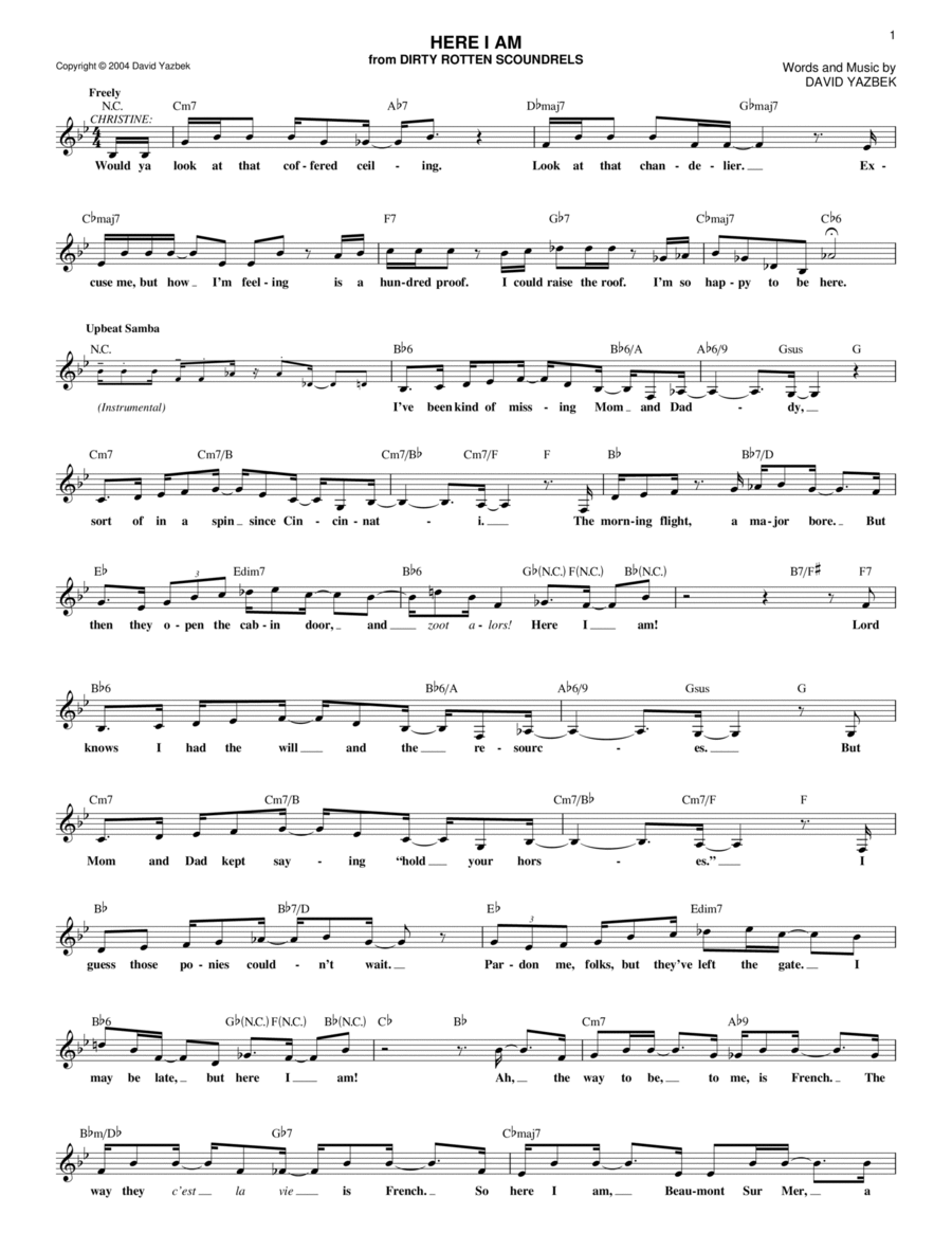 Here I Am (from Dirty Rotten Scoundrels) Piano scores gallery preview page 1