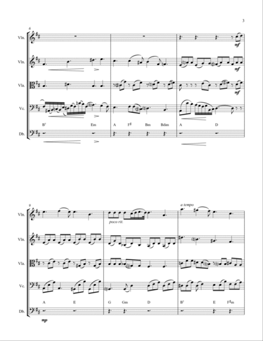 NOCTURNE, Opus 9 no. 2, Chopin, String Orchestra for 2 violins, viola, cello and string bass chords String Orchestra scores gallery preview page 5