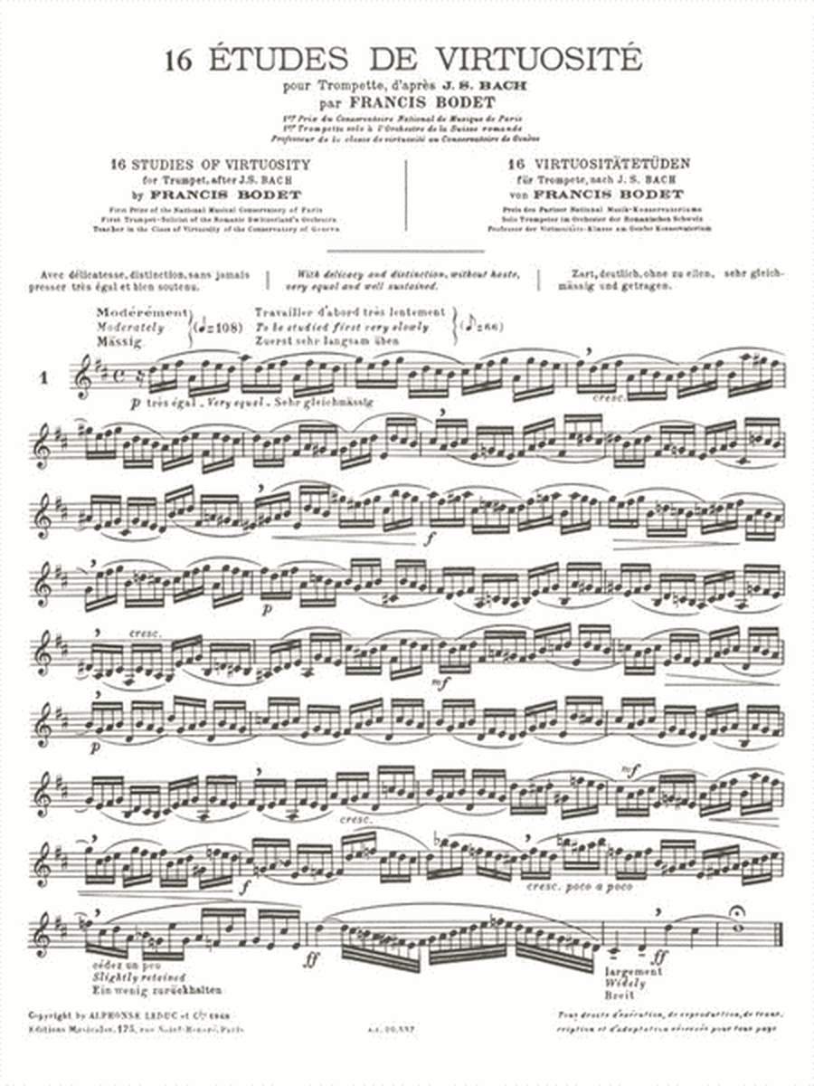 16 Etudes De Virtuosite D'apres Bach (trumpet Solo)