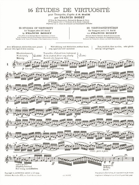 16 Etudes De Virtuosite D'apres Bach (trumpet Solo)