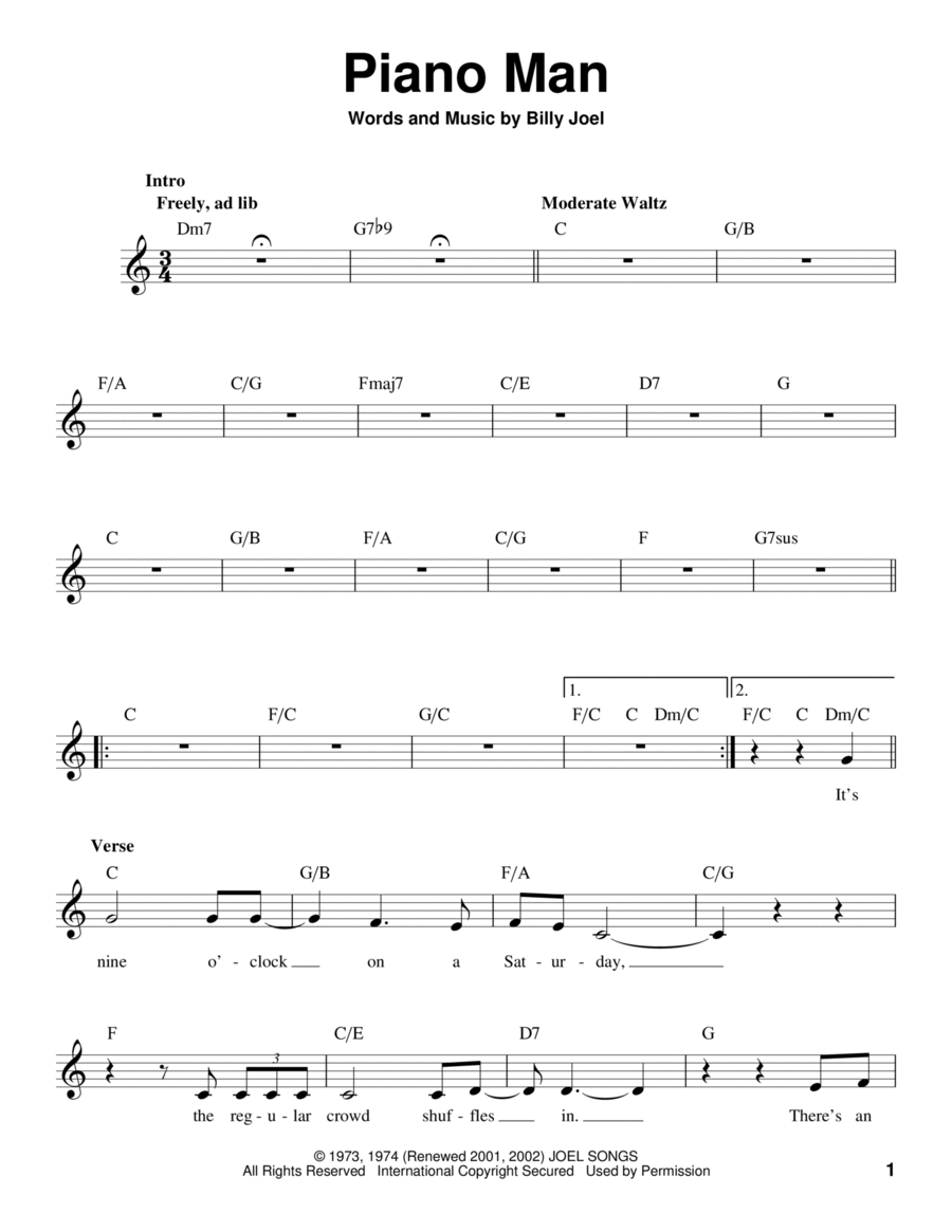 Piano Man Voice scores gallery preview page 1