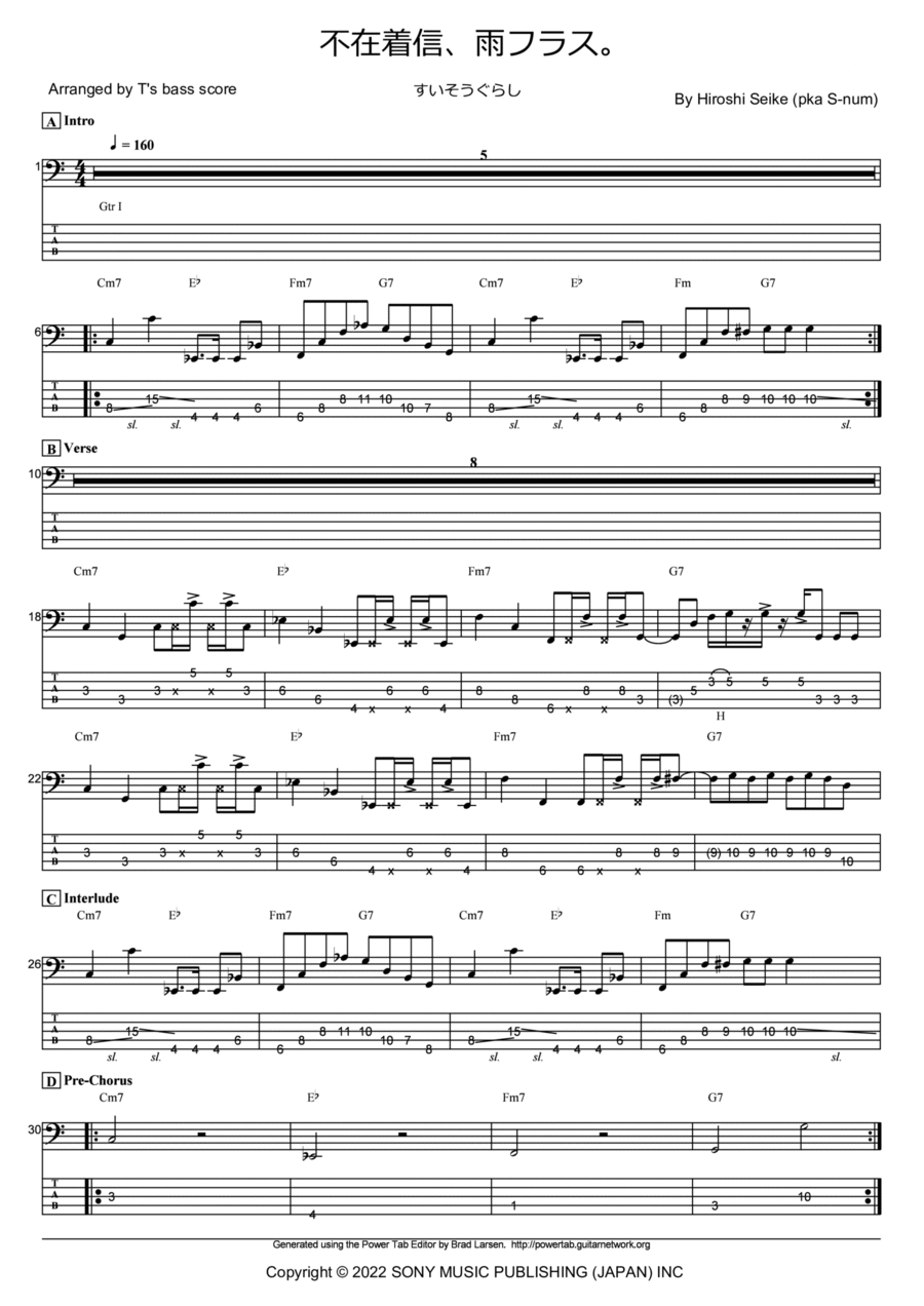 Fuzai Chakushin Ame Furasu Bass Guitar scores gallery preview page 1