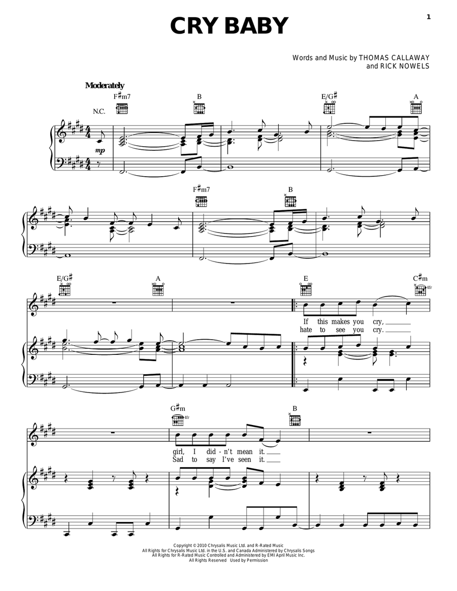 Cry Baby Piano, Vocal, Guitar scores gallery preview page 1