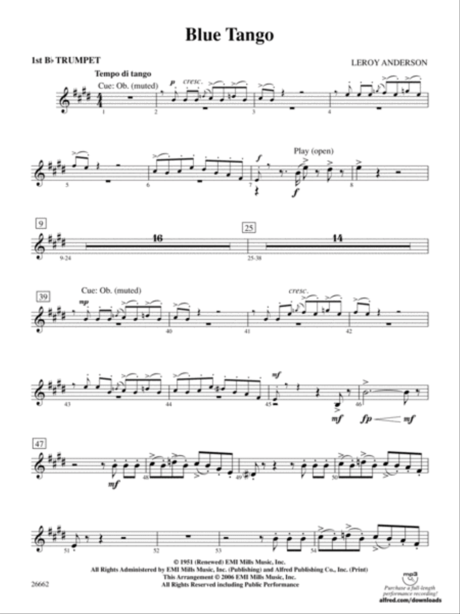 Blue Tango: 1st B-flat Trumpet Full Orchestra scores gallery preview page 1
