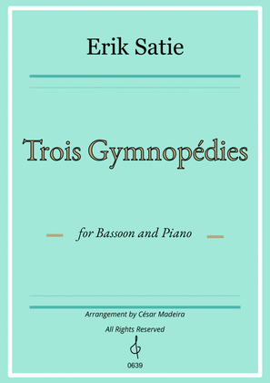 Book cover for Three Gymnopedies by Satie - Bassoon and Piano (Full Score)
